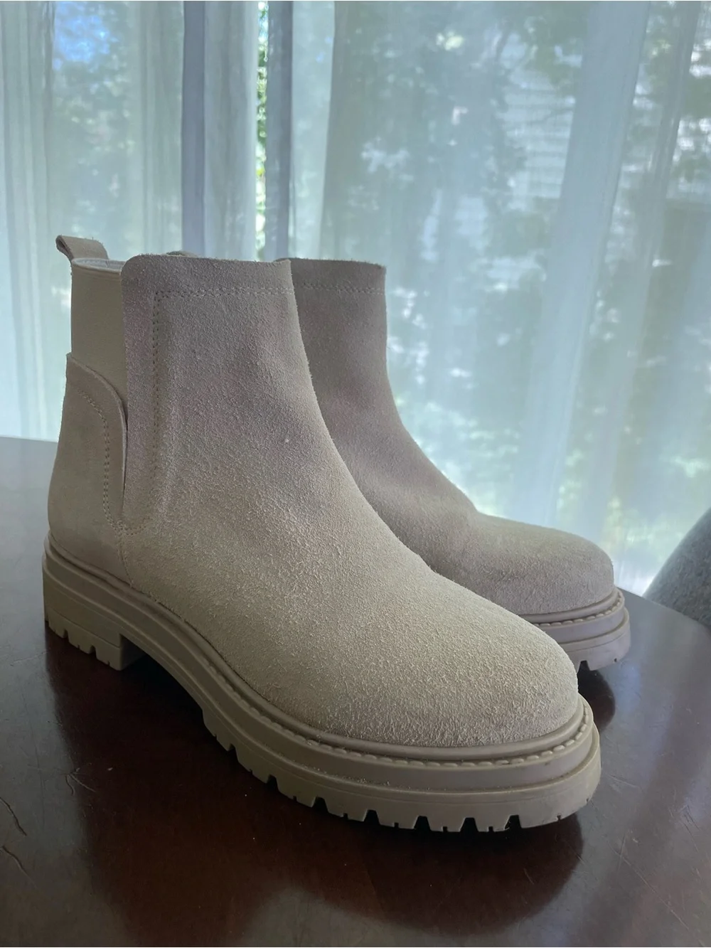 Steve Madden Women's Suede Chelsea Lug Ankle Boots in Light Beige